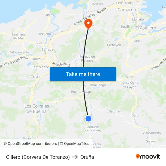 Cillero (Corvera De Toranzo) to Oruña map