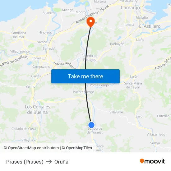 Prases (Prases) to Oruña map