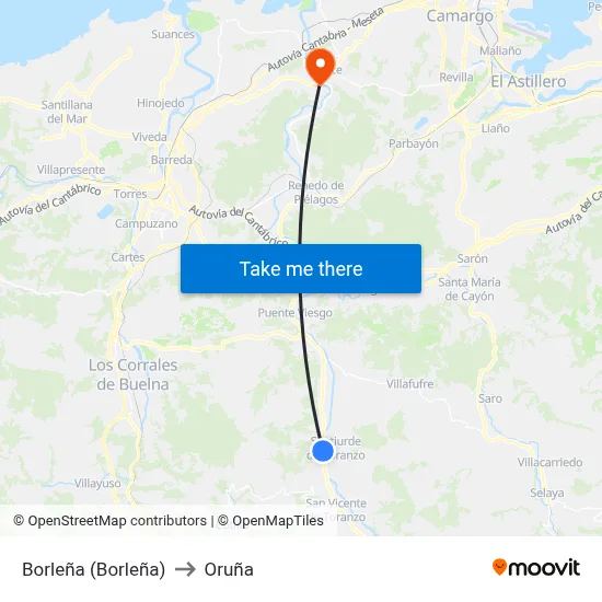 Borleña (Borleña) to Oruña map