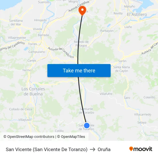 San Vicente (San Vicente De Toranzo) to Oruña map