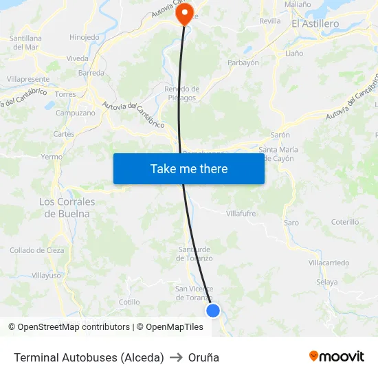 Terminal Autobuses (Alceda) to Oruña map