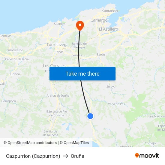 Cazpurrion (Cazpurrion) to Oruña map