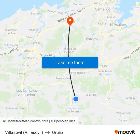 Villasevil (Villasevil) to Oruña map