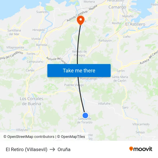 El Retiro (Villasevil) to Oruña map