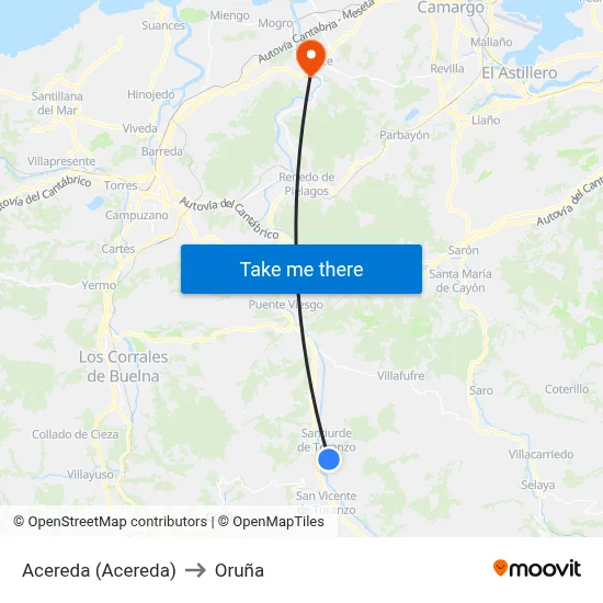 Acereda (Acereda) to Oruña map