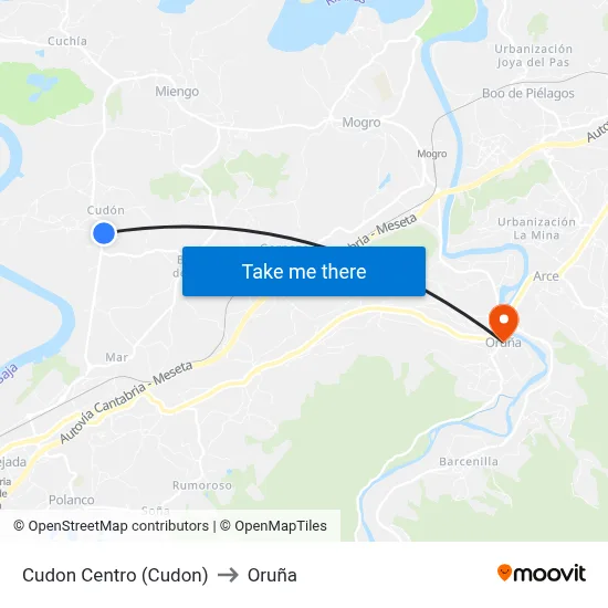 Cudon Centro (Cudon) to Oruña map