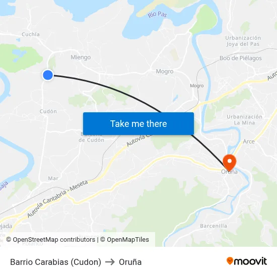 Barrio Carabias (Cudon) to Oruña map