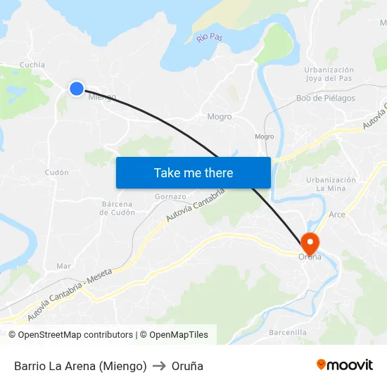 Barrio La Arena (Miengo) to Oruña map