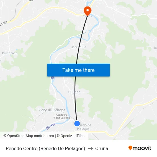 Renedo Centro (Renedo De Pielagos) to Oruña map