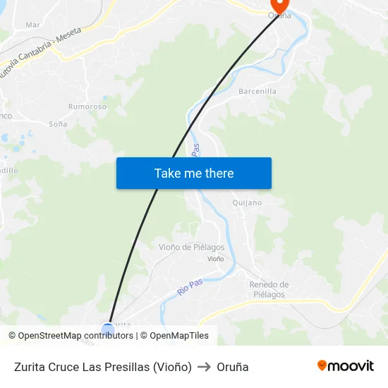 Zurita Cruce Las Presillas (Vioño) to Oruña map