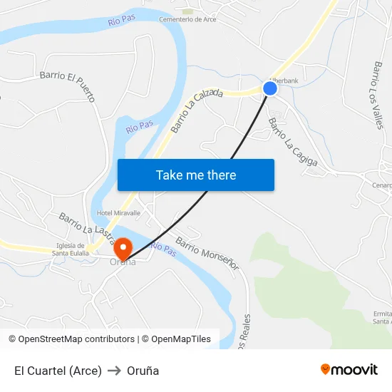 El Cuartel (Arce) to Oruña map