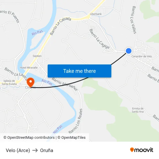 Velo (Arce) to Oruña map