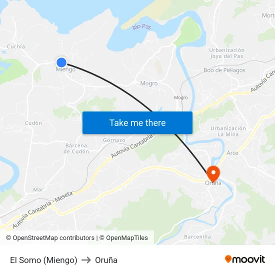 El Somo (Miengo) to Oruña map