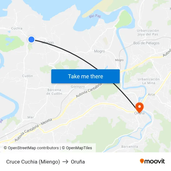 Cruce Cuchia (Miengo) to Oruña map