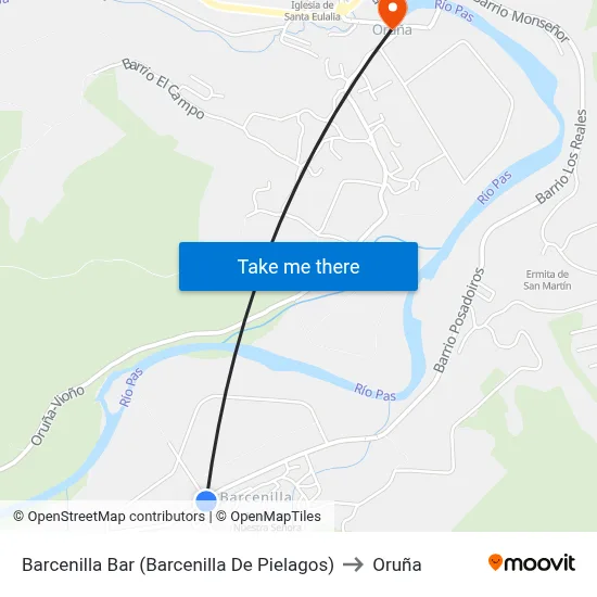 Barcenilla Bar (Barcenilla De Pielagos) to Oruña map