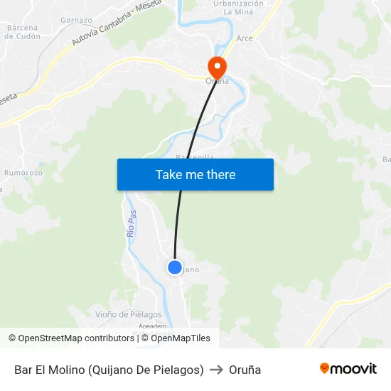 Bar El Molino (Quijano De Pielagos) to Oruña map
