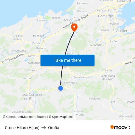 Cruce Hijas (Hijas) to Oruña map