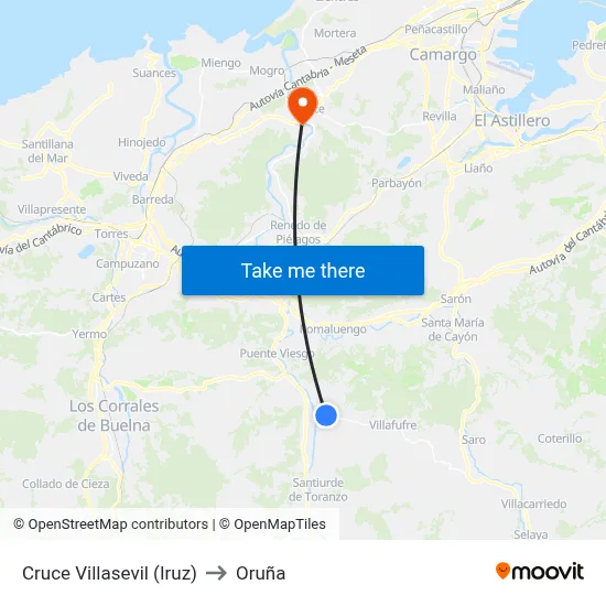 Cruce Villasevil (Iruz) to Oruña map
