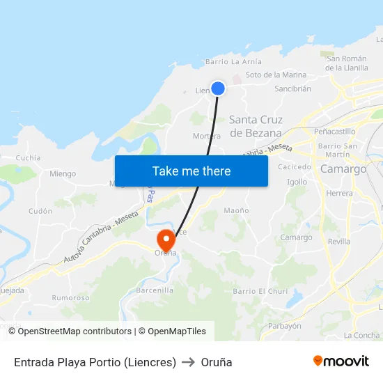 Entrada Playa Portio (Liencres) to Oruña map
