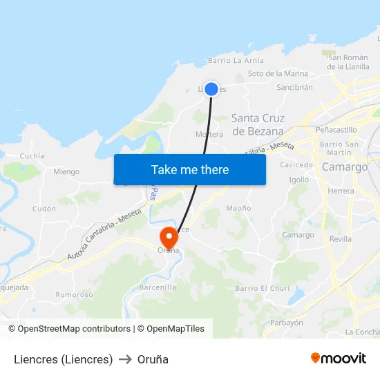 Liencres (Liencres) to Oruña map