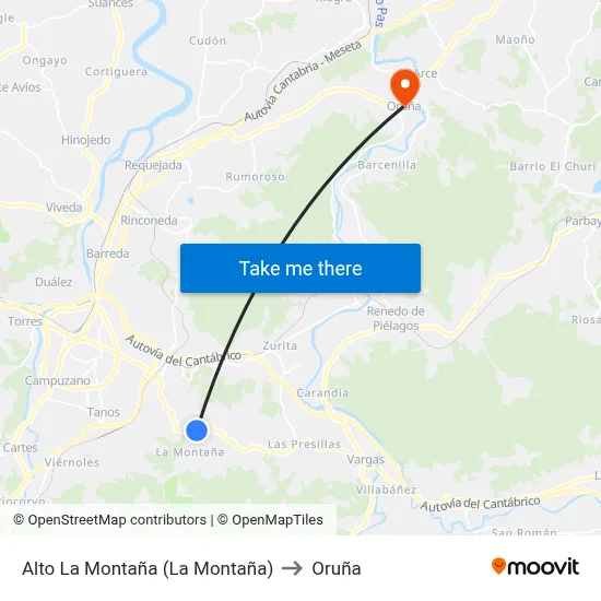 Alto La Montaña (La Montaña) to Oruña map