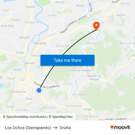 Los Ochos (Sierrapando) to Oruña map