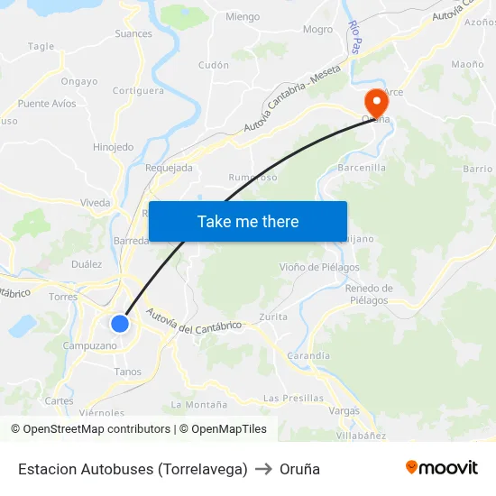 Estacion Autobuses (Torrelavega) to Oruña map