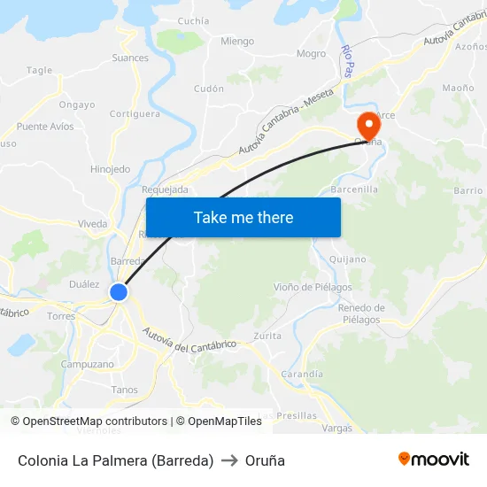 Colonia La Palmera (Barreda) to Oruña map