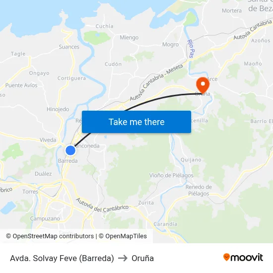 Avda. Solvay Feve (Barreda) to Oruña map