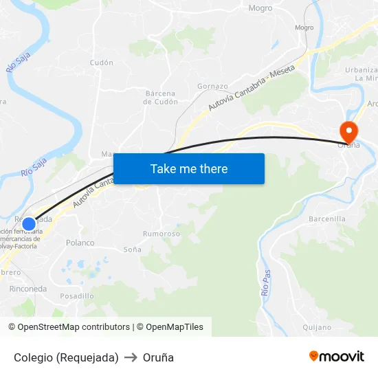 Colegio (Requejada) to Oruña map