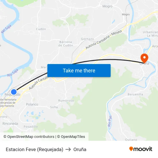 Estacion Feve (Requejada) to Oruña map