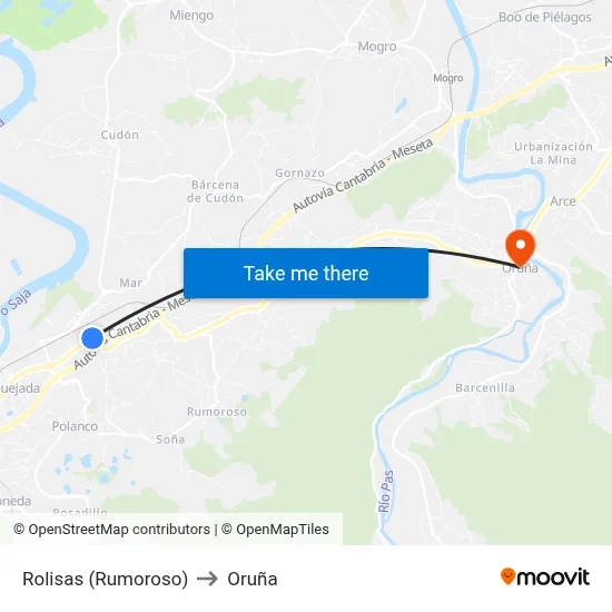 Rolisas (Rumoroso) to Oruña map