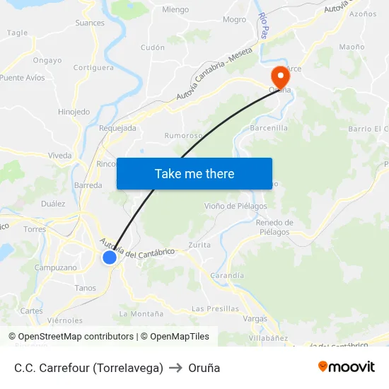 C.C. Carrefour (Torrelavega) to Oruña map