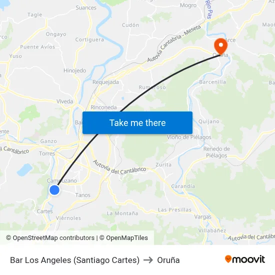 Bar Los Angeles (Santiago Cartes) to Oruña map