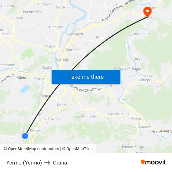 Yermo (Yermo) to Oruña map