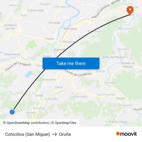 Cohicillos (San Miguel) to Oruña map