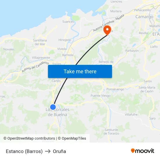 Estanco (Barros) to Oruña map