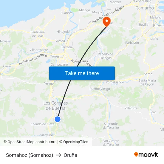 Somahoz (Somahoz) to Oruña map