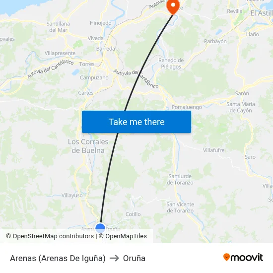 Arenas (Arenas De Iguña) to Oruña map