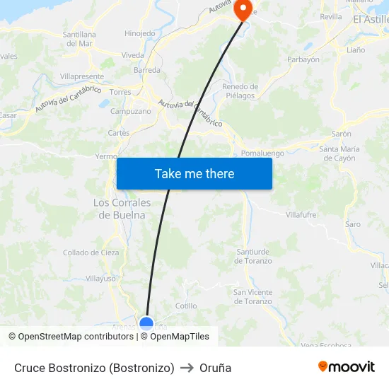 Cruce Bostronizo (Bostronizo) to Oruña map