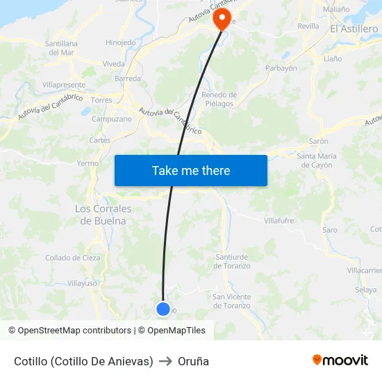 Cotillo (Cotillo De Anievas) to Oruña map