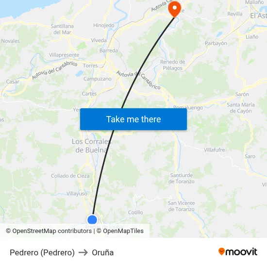 Pedrero (Pedrero) to Oruña map