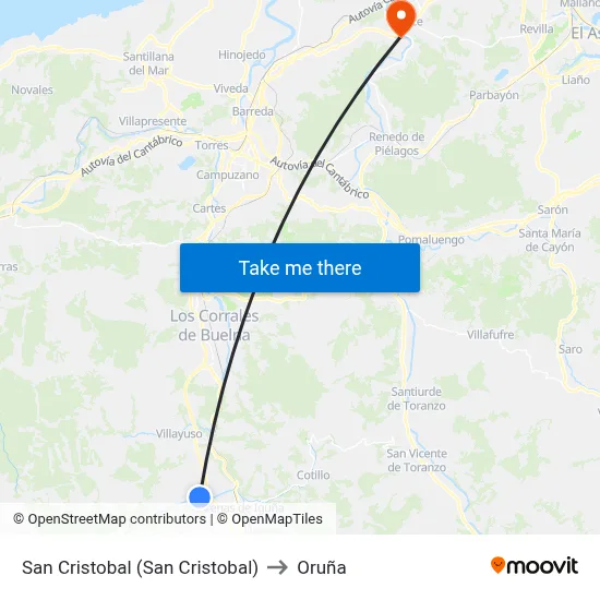 San Cristobal (San Cristobal) to Oruña map