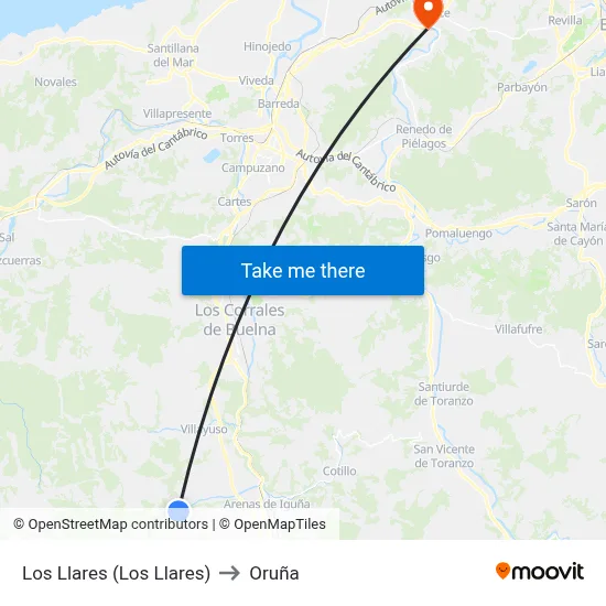 Los Llares (Los Llares) to Oruña map
