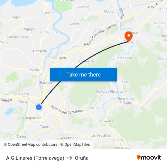 A.G.Linares (Torrelavega) to Oruña map