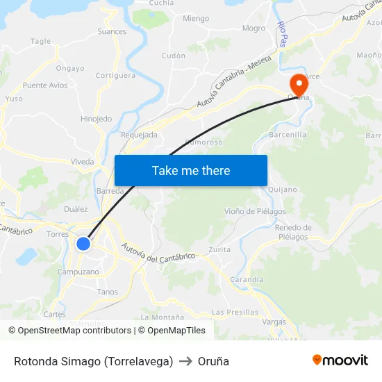 Rotonda Simago (Torrelavega) to Oruña map