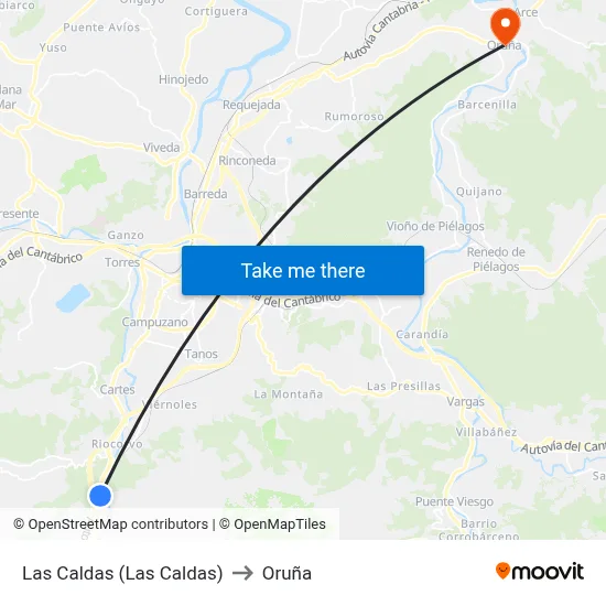 Las Caldas (Las Caldas) to Oruña map