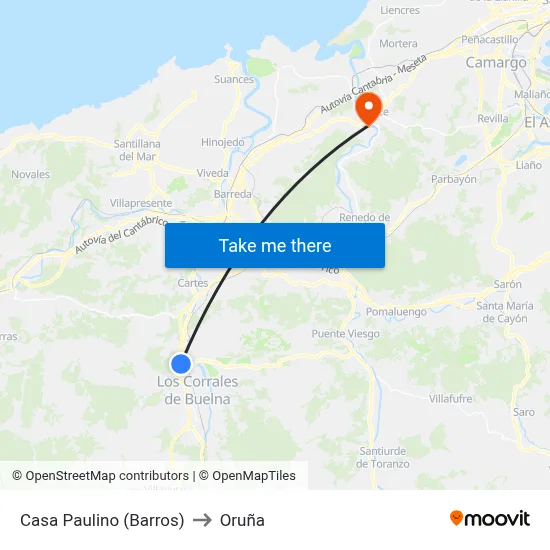 Casa Paulino (Barros) to Oruña map