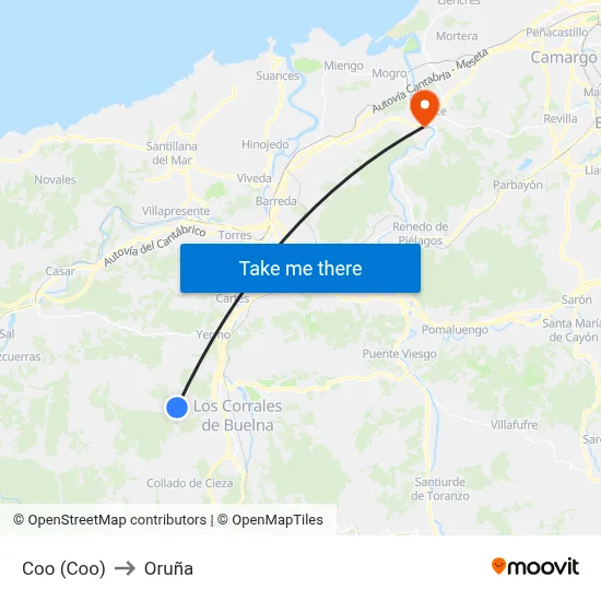 Coo (Coo) to Oruña map