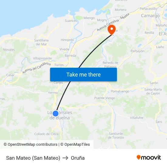 San Mateo (San Mateo) to Oruña map